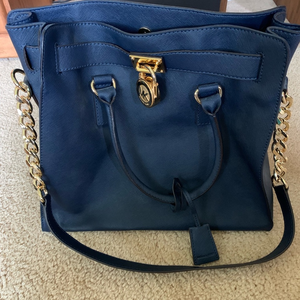 Michael Kors Blue and Gold Shoulder Bag with Chain Details